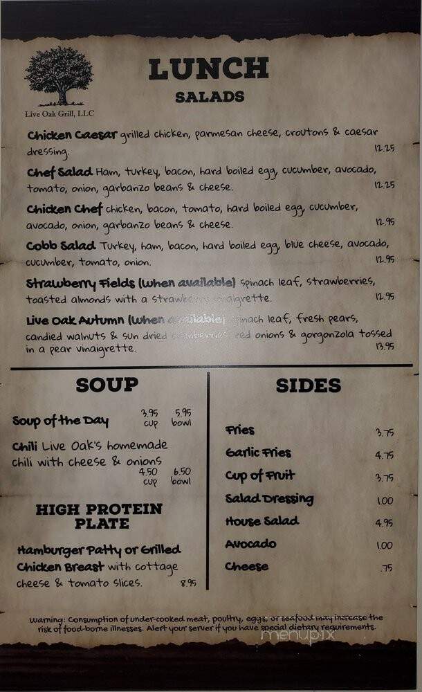 Live Oak Grill - Kelseyville, CA menu_pic