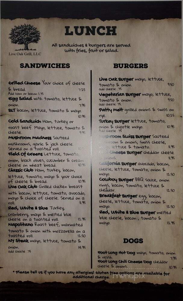 Live Oak Grill - Kelseyville, CA menu_pic