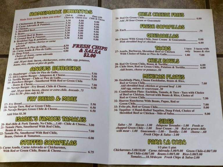 Chaco Grill - Cuba, NM menu_pic