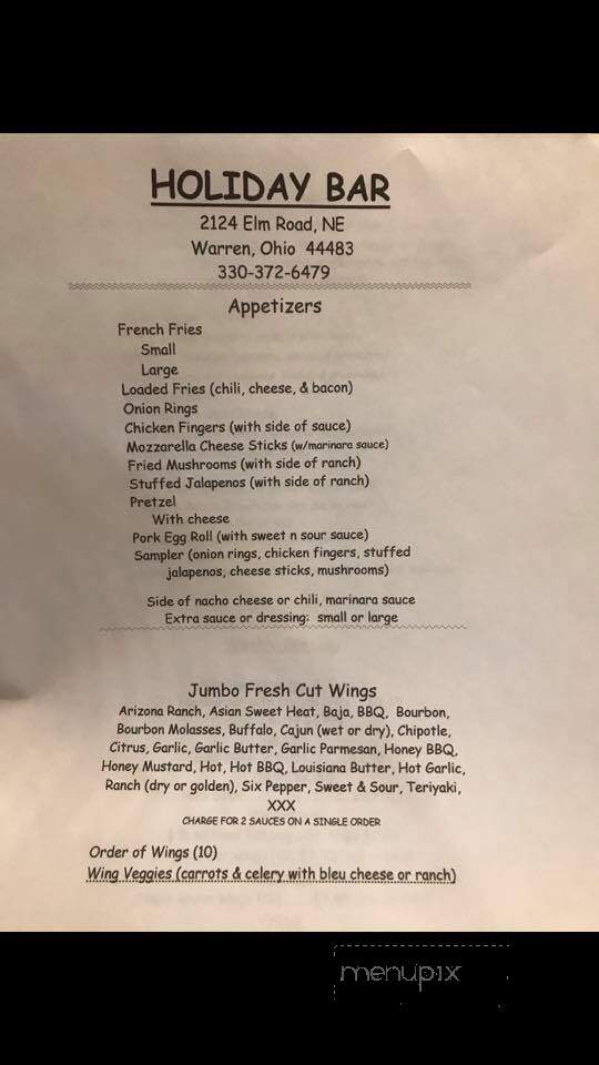 Holiday Bar - Warren, OH menu_pic