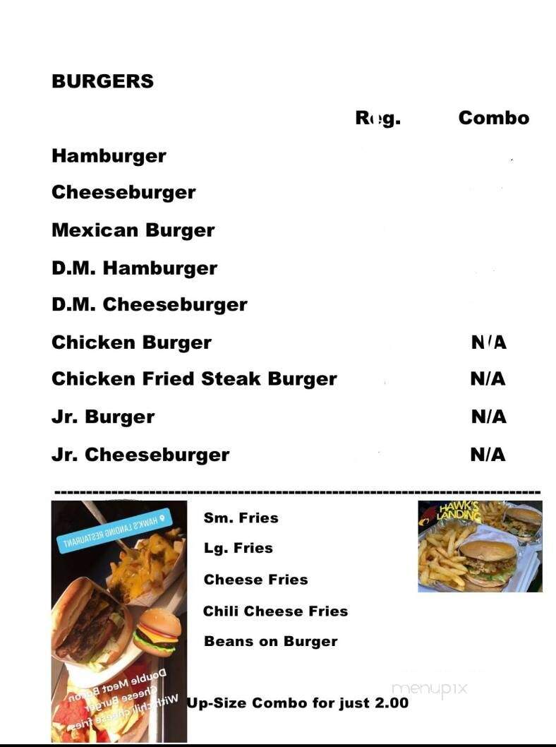Hawk's Landing - Zapata, TX menu_pic
