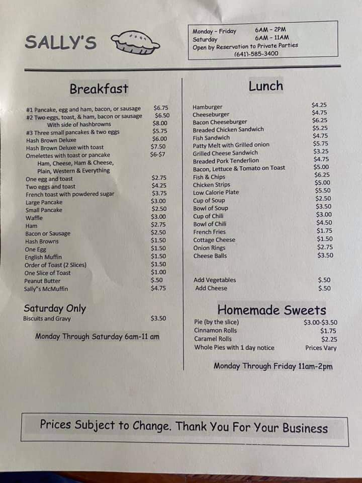 Sally's - Forest City, IA menu_pic