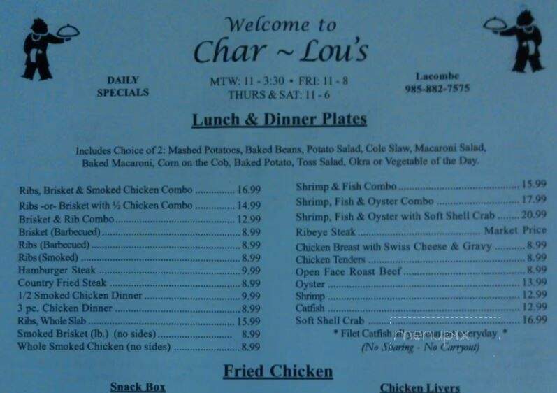 Char Lou's - Lacombe, LA menu_pic