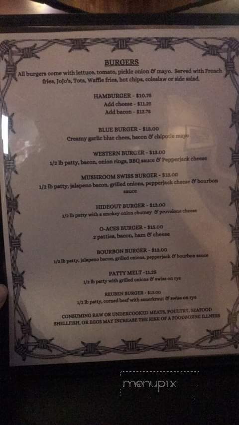 O Aces - De Borgia, MT menu_pic
