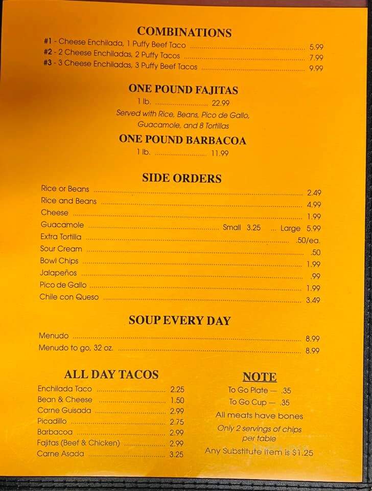 Emmy's Mexican Restaurant - Stockdale, TX menu_pic