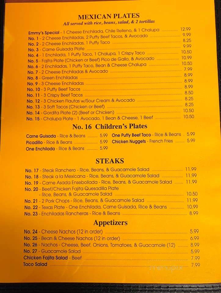 Emmy's Mexican Restaurant - Stockdale, TX menu_pic