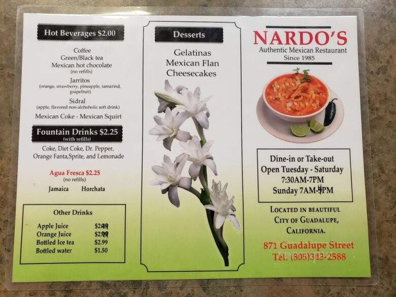 Nardo's Restaurant - Guadalupe, CA menu_pic
