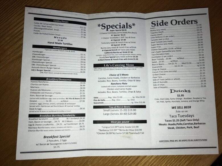 Lily's Restaurant - La Habra, CA menu_pic