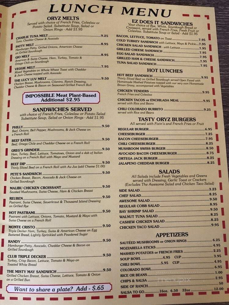 Oryz Family Restaurant - Hemet, CA menu_pic