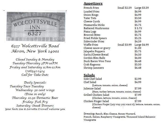 Wolcottsville Inn - Akron, NY menu_pic