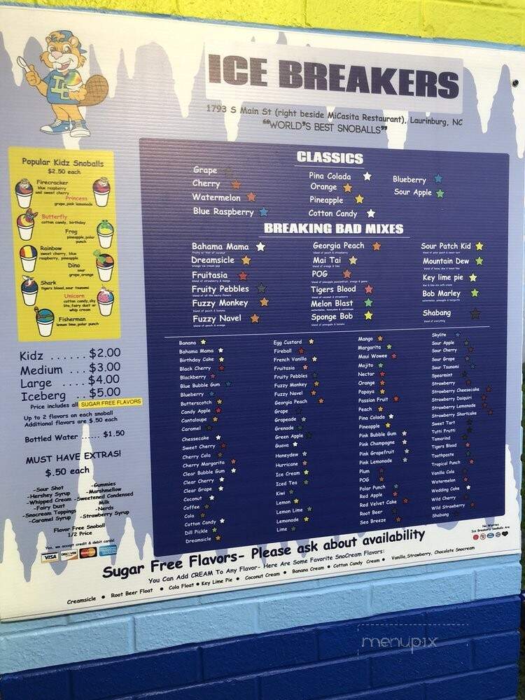 Ice Breaker Snowball - Laurinburg, NC menu_pic