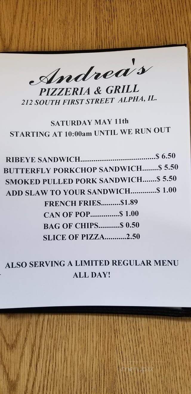 Andrea's Place - Alpha, IL menu_pic