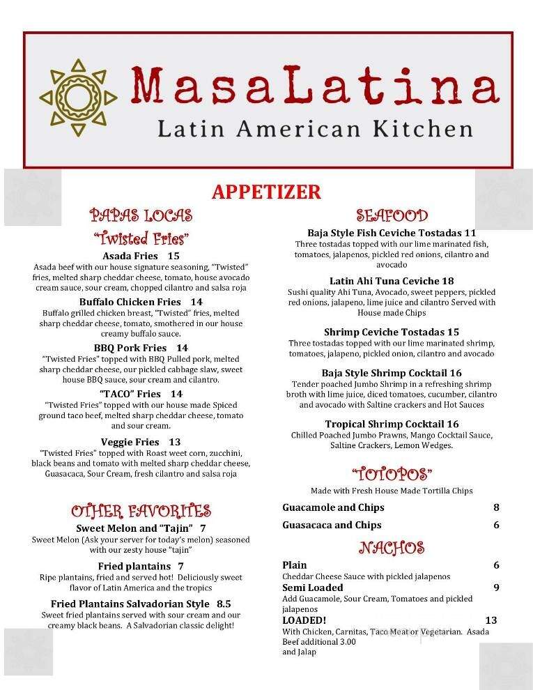 MasaLatina Latin American Kitchen - Manteca, CA menu_pic
