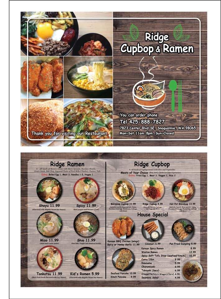 Ridge Cupbop & Ramen - Snoqualmie, WA menu_pic