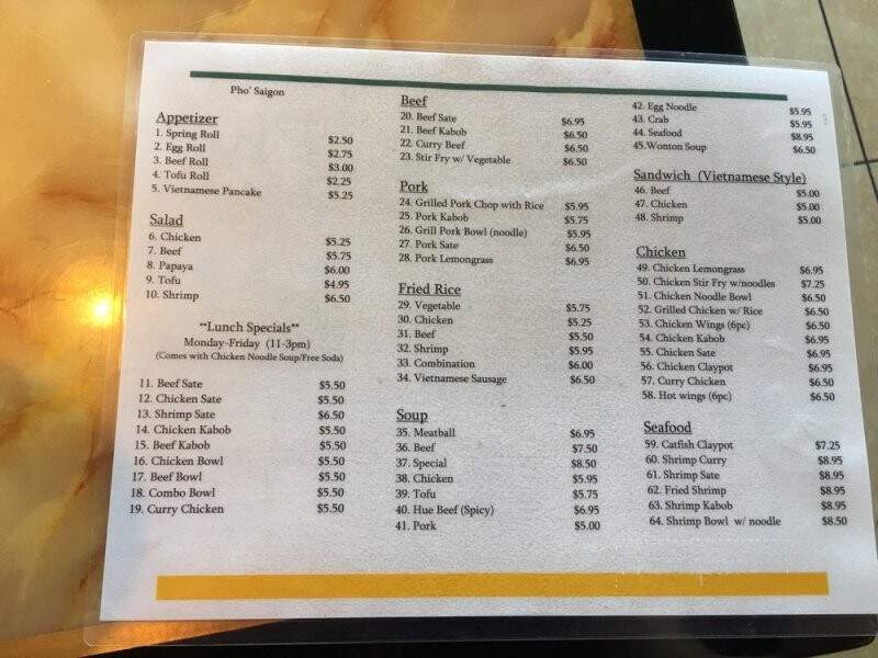 Pho Hong Saigon - Dillon, SC menu_pic