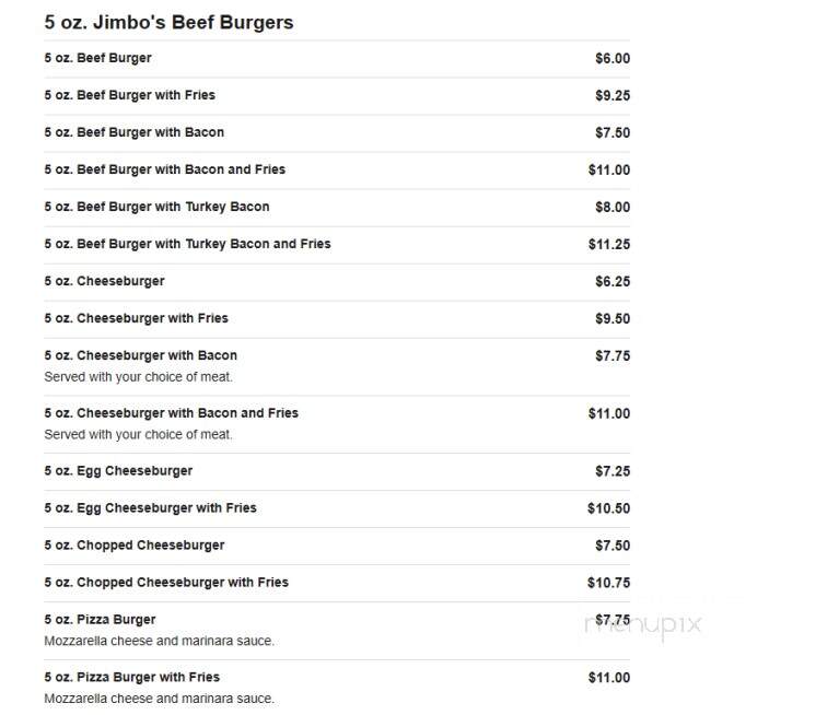 Jimbo's Hamburger Palace - Bronx, NY menu_pic