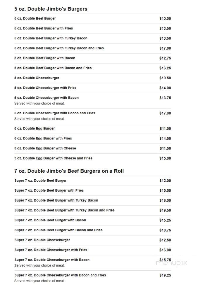 Jimbo's Hamburger Palace - Bronx, NY menu_pic