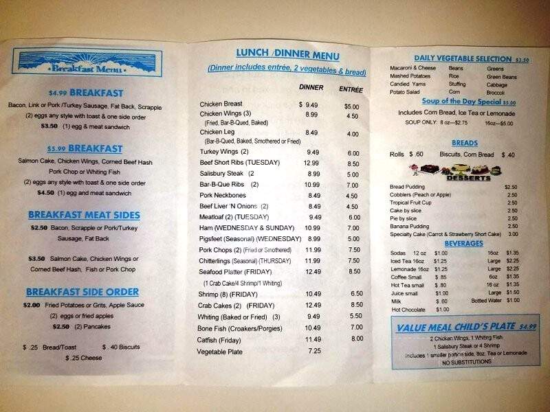 Saint's Paradise Cafeteria - Washington, DC menu_pic