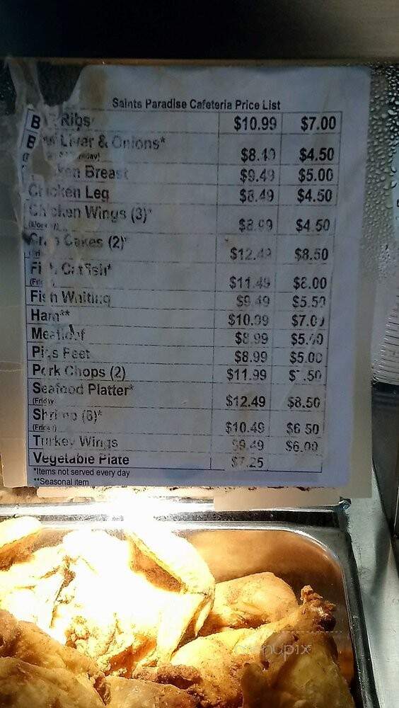Saint's Paradise Cafeteria - Washington, DC menu_pic
