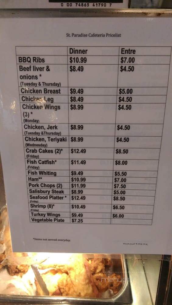 Saint's Paradise Cafeteria - Washington, DC menu_pic