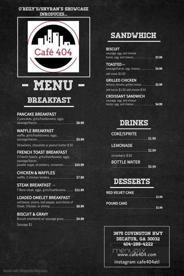 O'Riley's Food & Spirits - Decatur, GA menu_pic