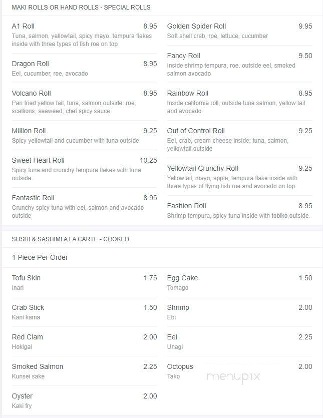 A1 Japanese Steak House - Fairless Hills, PA menu_pic