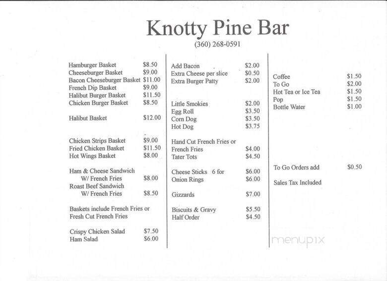 Knotty Pine Tavern - Westport, WA menu_pic