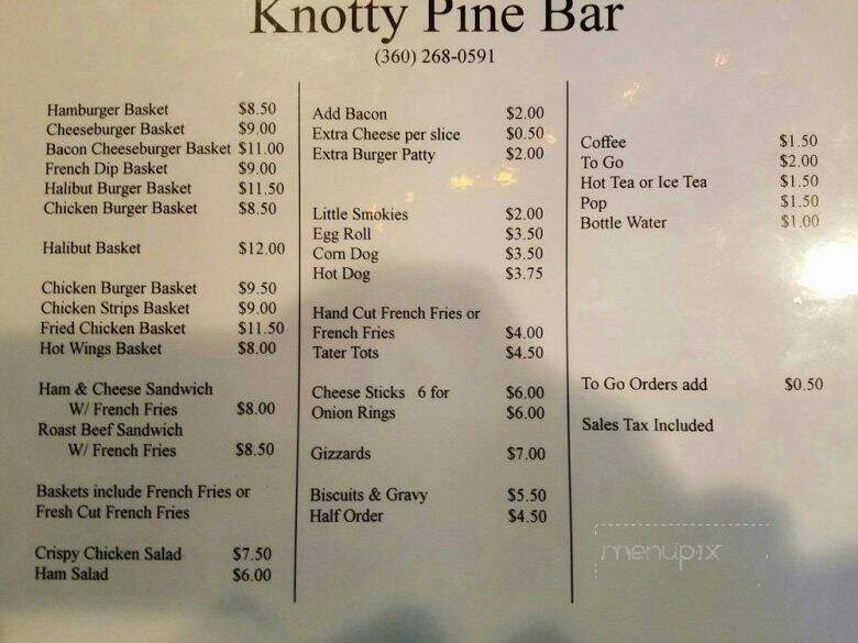 Knotty Pine Tavern - Westport, WA menu_pic