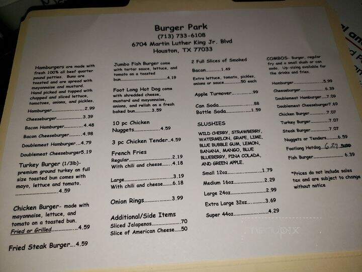 Burger Park - Houston, TX menu_pic