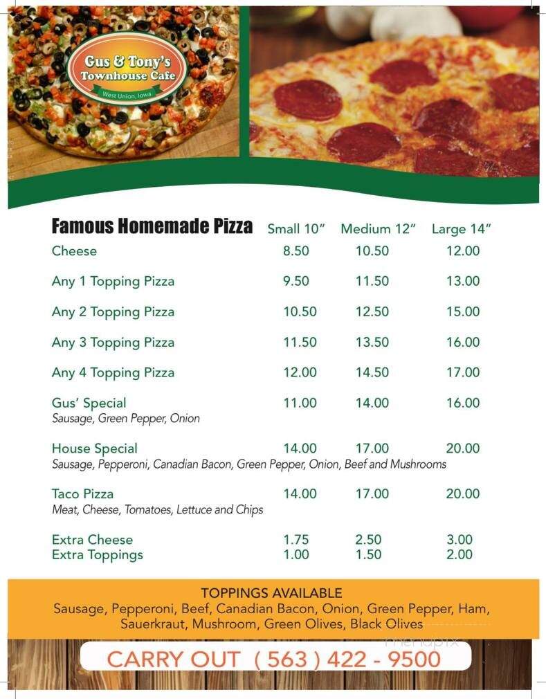 Gus & Tony's Townhouse - West Union, IA menu_pic
