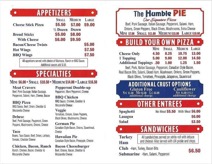 Humble Pie - Pratt, KS menu_pic