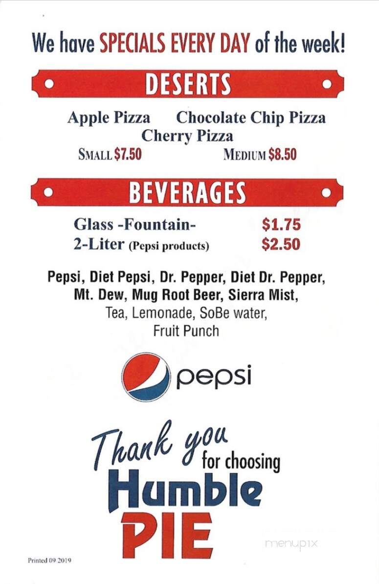 Humble Pie - Pratt, KS menu_pic