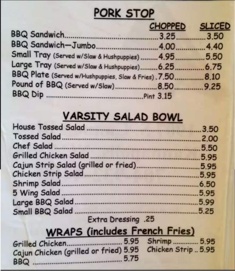 Varsity Bar-B-Q & Ice Cream - Kannapolis, NC menu_pic