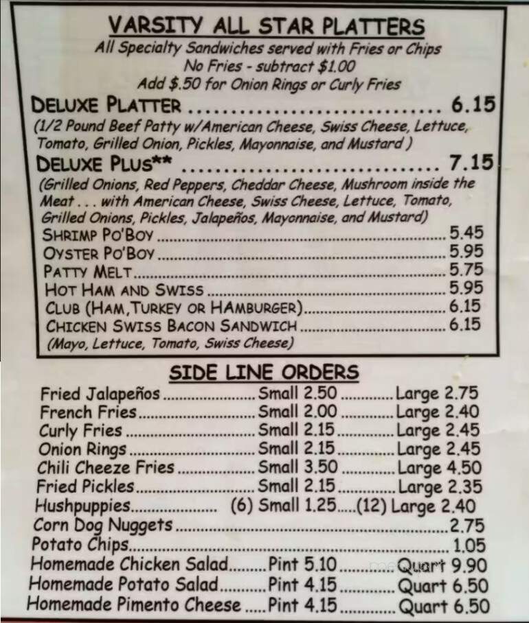 Varsity Bar-B-Q & Ice Cream - Kannapolis, NC menu_pic