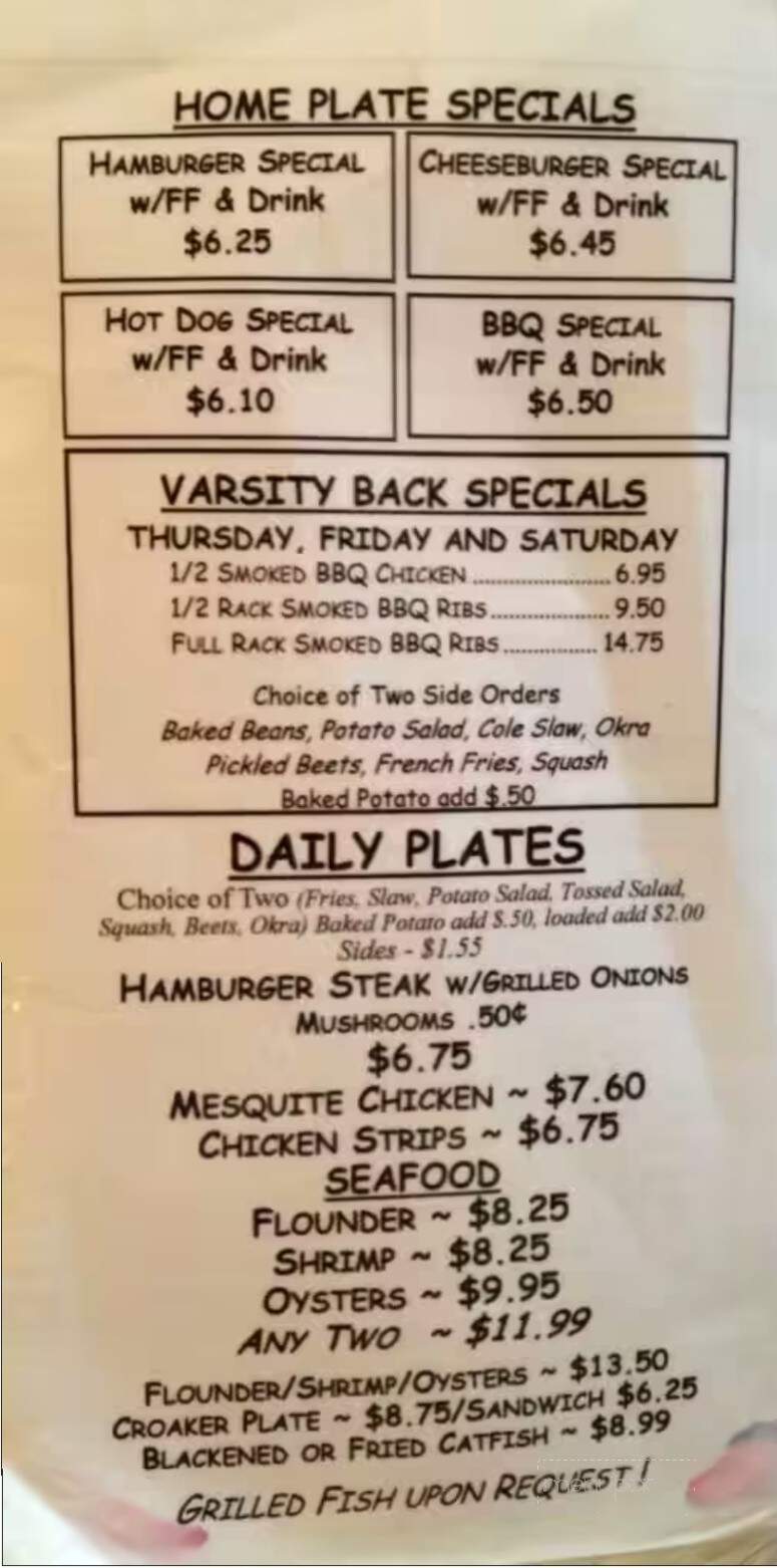 Varsity Bar-B-Q & Ice Cream - Kannapolis, NC menu_pic