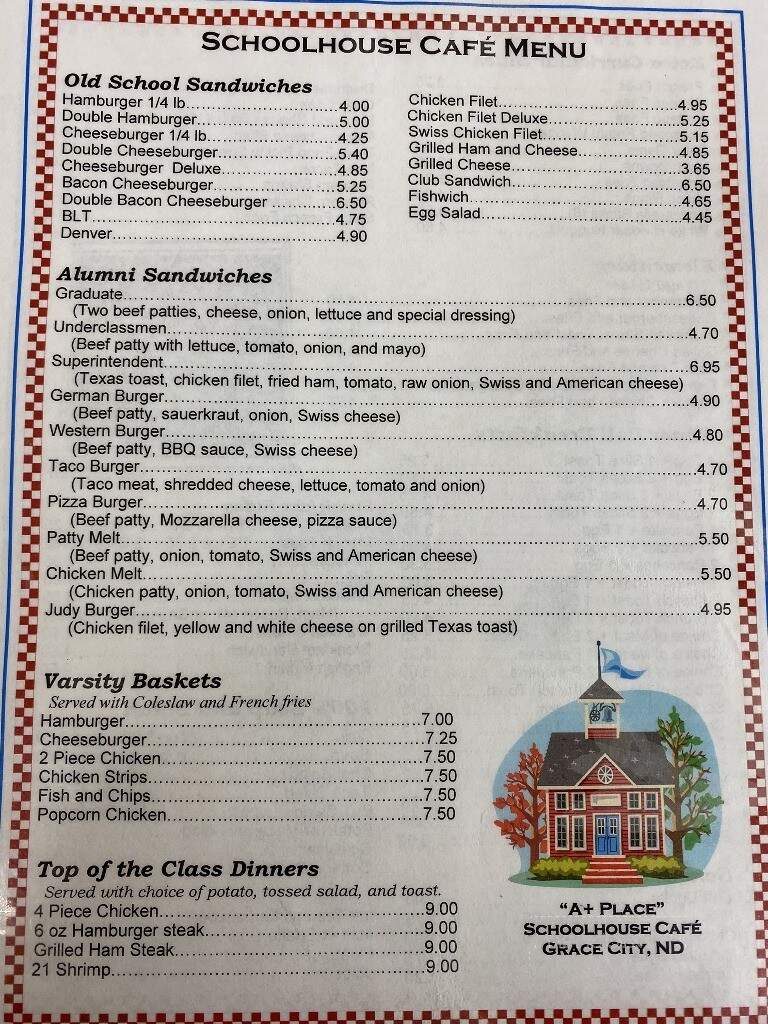 Schoolhouse Cafe - Grace City, ND menu_pic