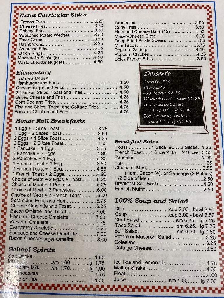Schoolhouse Cafe - Grace City, ND menu_pic