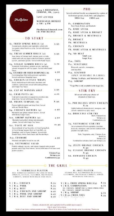 Pho Bulous - Edmond, OK menu_pic