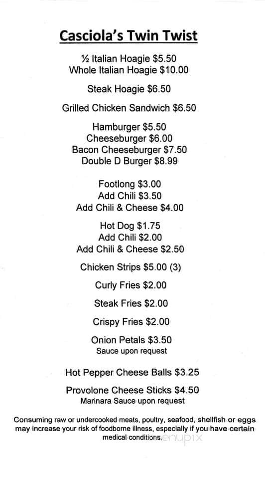 Casciola's Twin Twist - Cecil, PA menu_pic