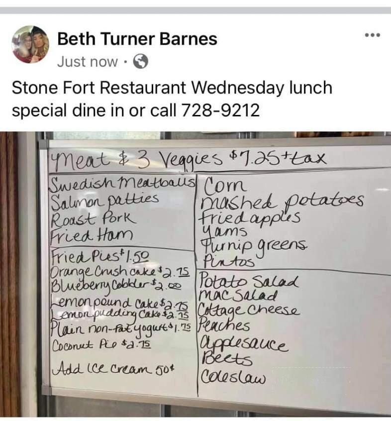 Stone Fort Restaurant - Manchester, TN menu_pic
