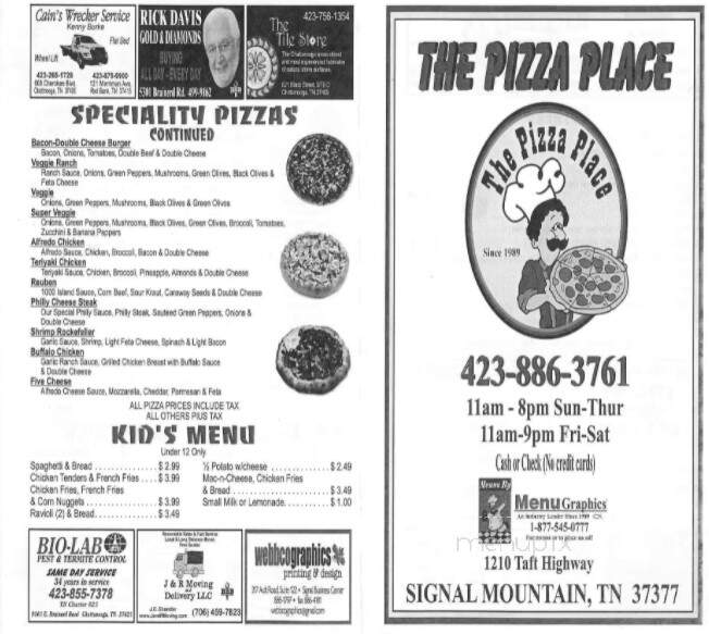 Pizza Place - Signal Mountain, TN menu_pic
