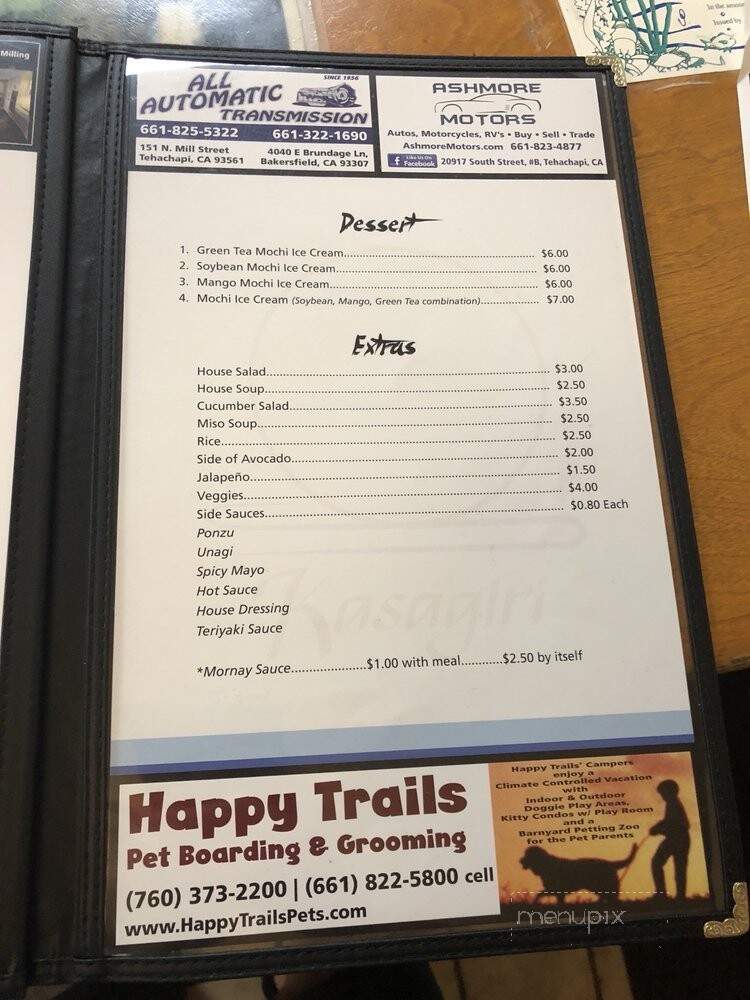 Kasagiri Restaurant - Tehachapi, CA menu_pic
