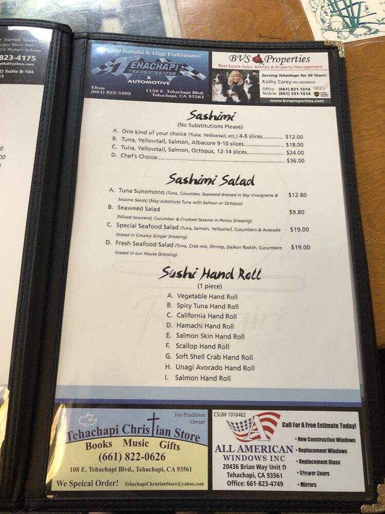 Kasagiri Restaurant - Tehachapi, CA menu_pic