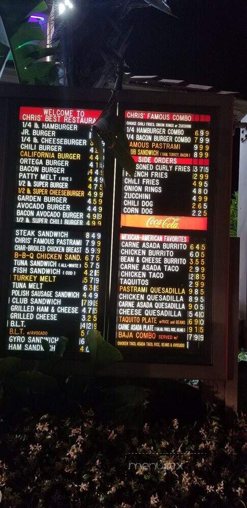 Chris Burgers - Downey, CA menu_pic