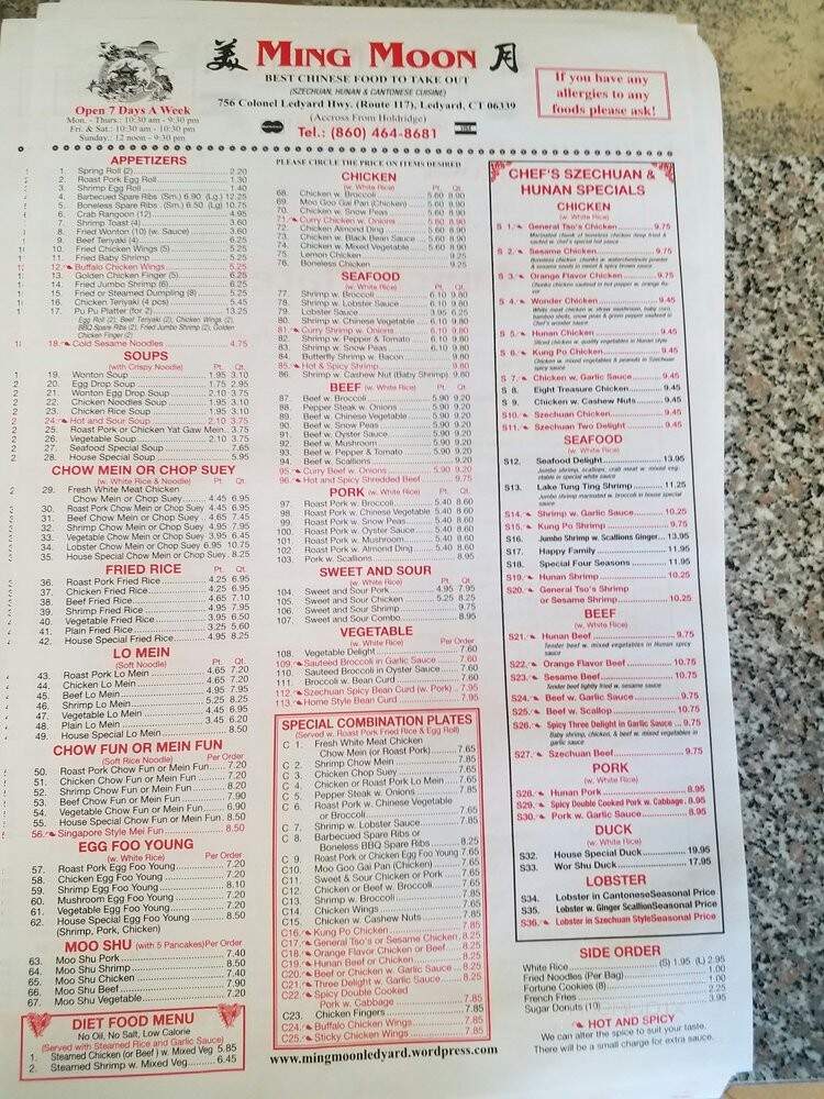 Ming Moon Chinese Restaurant - Ledyard, CT menu_pic
