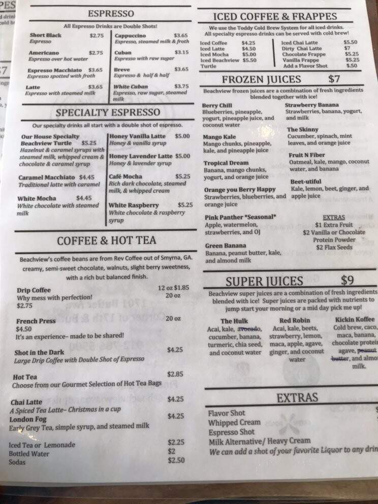 Beachview Java & Juice - Tybee Island, GA menu_pic
