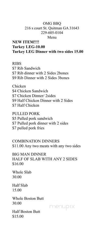 OMG Barbeque - Quitman, GA menu_pic
