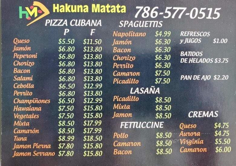 Hakuna Matata Pizza Cubana - Hialeah, FL menu_pic