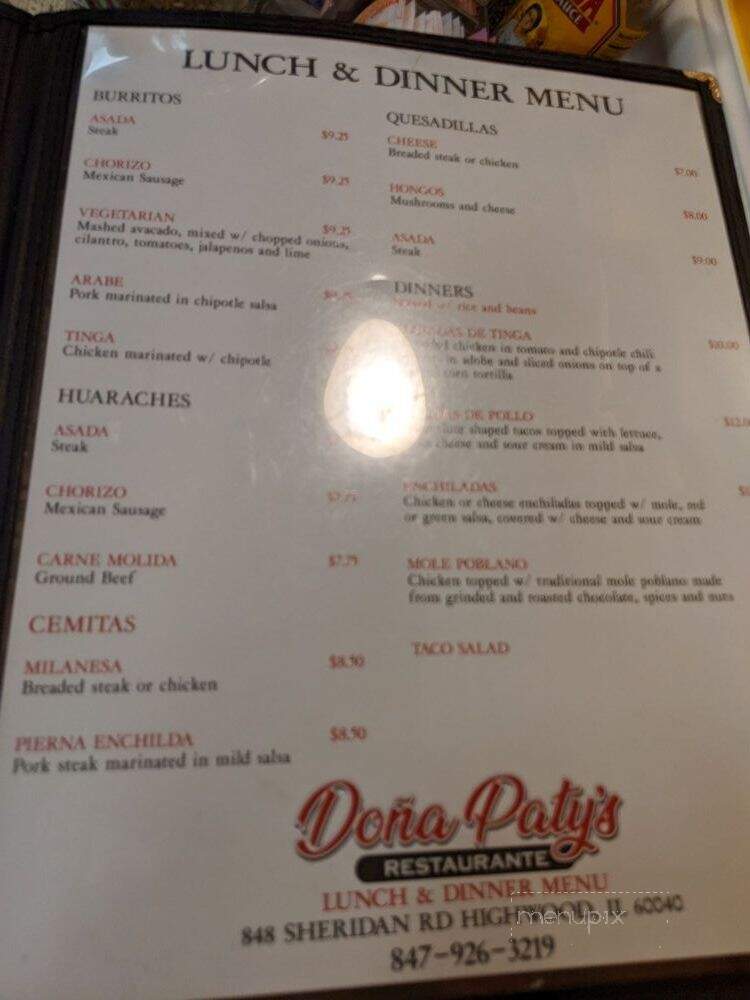 Dona Paty's - Highwood, IL menu_pic