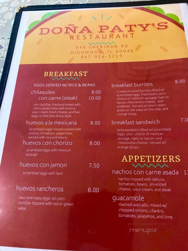 Dona Paty's - Highwood, IL menu_pic